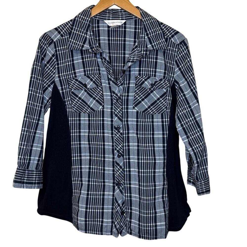 Christopher & Banks Black & Gray Western Wear Cotton Button Up Flannel Shirt Sm